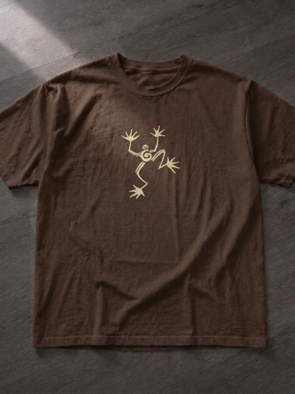 Dark Choco Graphic Tee with Yellow Frog Design